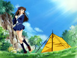 Tohru in front of her tent